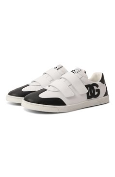 Детские кожаные кеды dg original DOLCE & GABBANA черно-белого цвета, арт. DA5254/A1048/37-39 | Фото 1 (Материал внешний: Натуральная кожа; Материал сплава: Проставлено; Материал внутренний: Текстиль, Натуральная кожа; Нос: Не проставлено; Кросс-КТ: велькро; Мальчики Кросс-КТ: Обувь-низкие)
