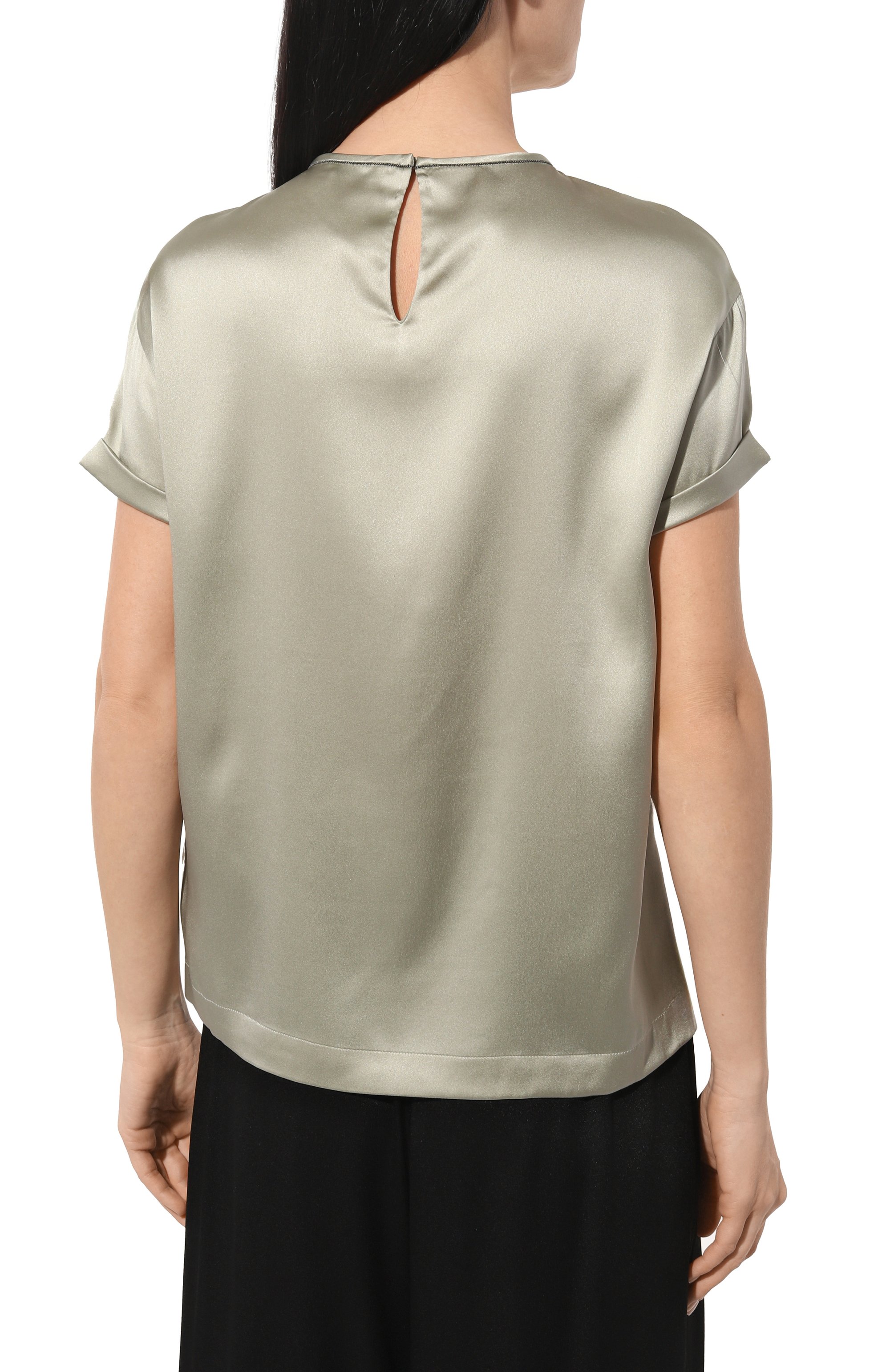 Шелковый топ BRUNELLO CUCINELLI светло-зеленого цвета по цене 96350 руб., арт. M0C59B1008, фото 4 Шелковый топ BRUNELLO CUCINELLI, арт. M0C59B1008, фото 4