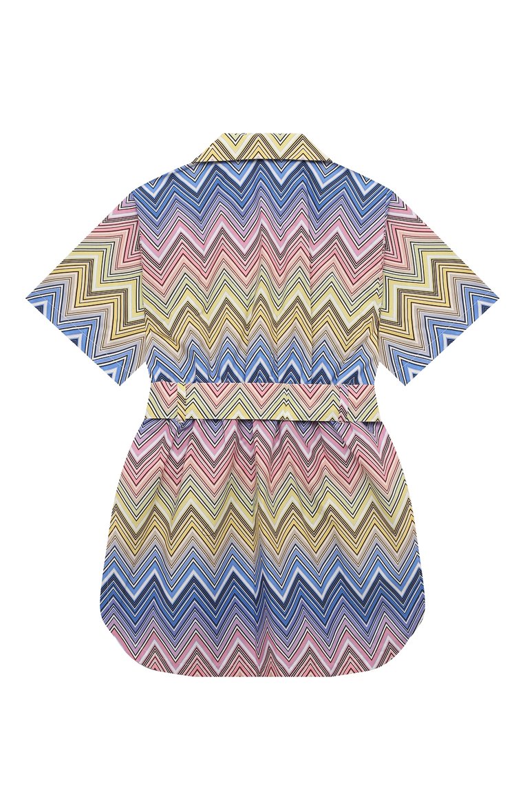 Детское хлопковое платье-рубашка MISSONI разноцветного цвета, арт. MU1A91/P0388/12-14 | Фото 2 (Драгоценные камни: Проставлено; Материал сплава: Проставлено; Материал внешний: Хлопок; Случай: Повседневный; Девочки Кросс-КТ: Платье-одежда; Рукава: Короткие; Ростовка одежда: 13 - 15 лет | 158 см, 12 лет | 152 см)