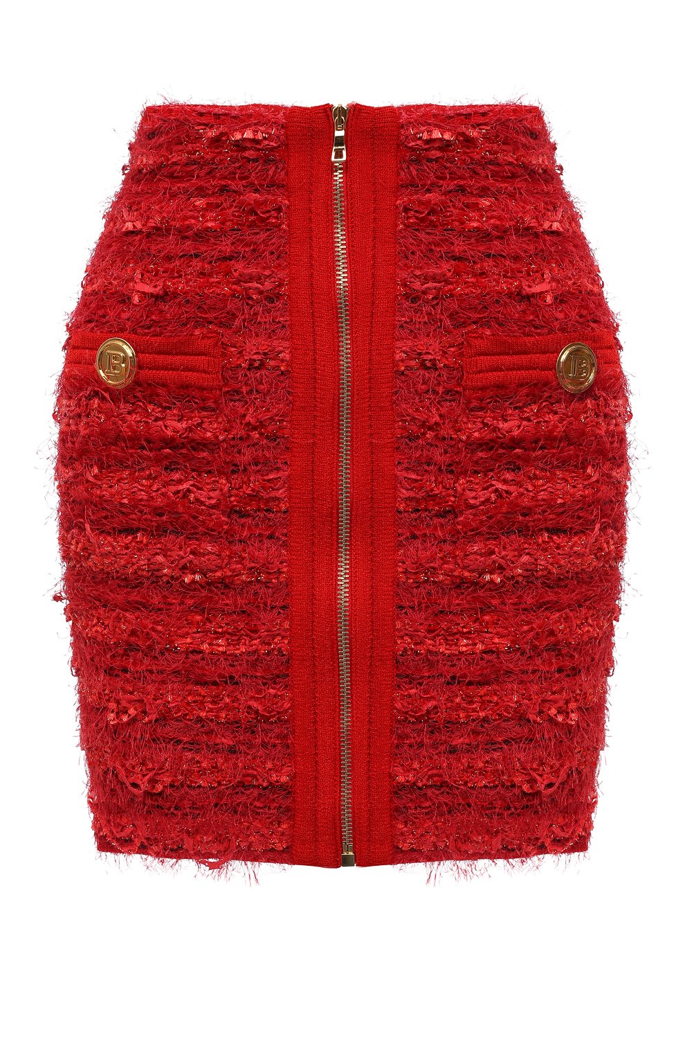 Юбка BALMAIN красного цвета по цене 154500 руб., арт. WF0LB012/K336, фото 1 Юбка BALMAIN, арт. WF0LB012/K336, фото 1