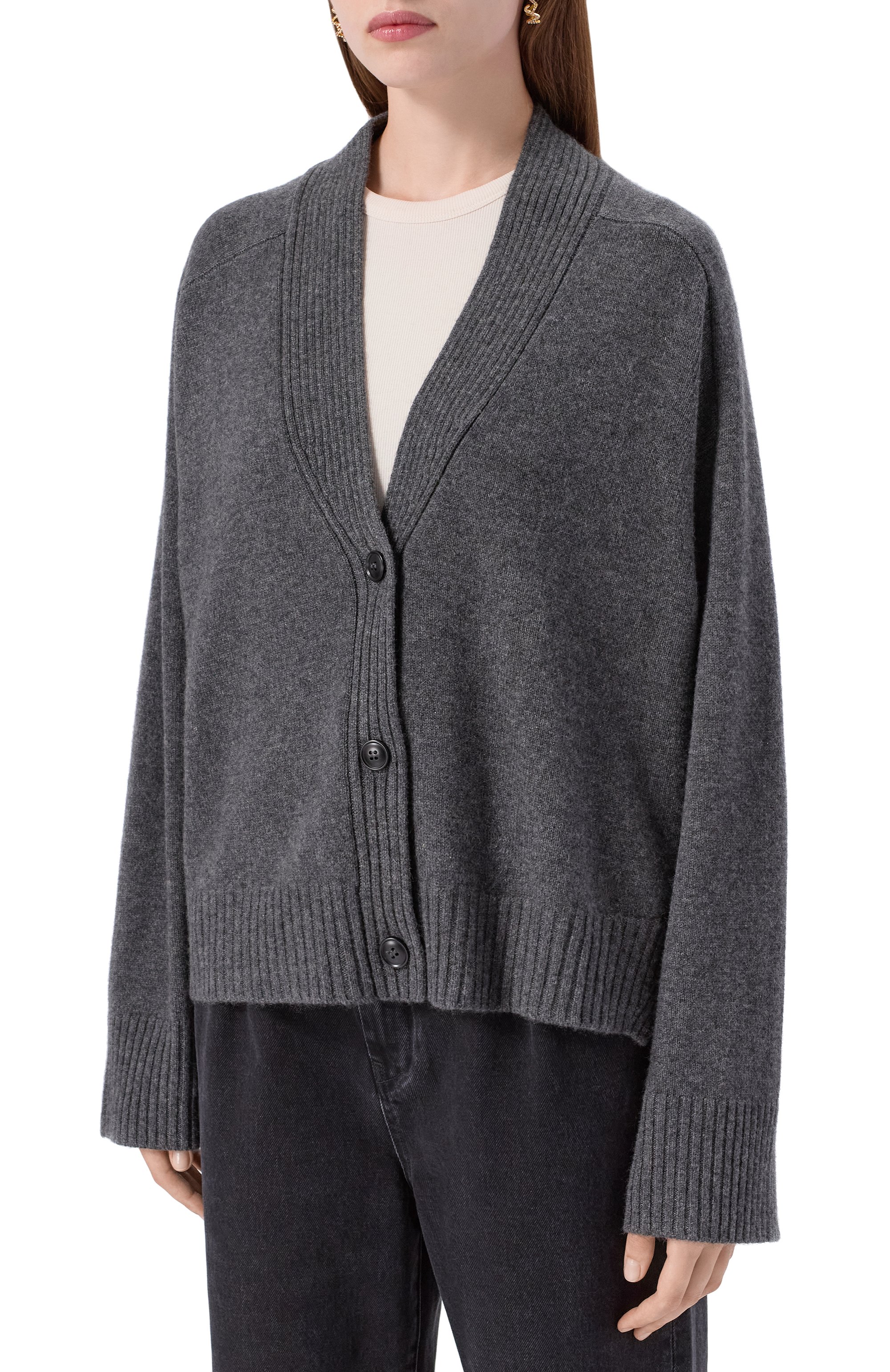 Кашемировый кардиган LOULOU DE SAISON серого цвета по цене 69900 руб., арт. KAIA LDS, фото 3 Кашемировый кардиган LOULOU DE SAISON, арт. KAIA LDS, фото 3