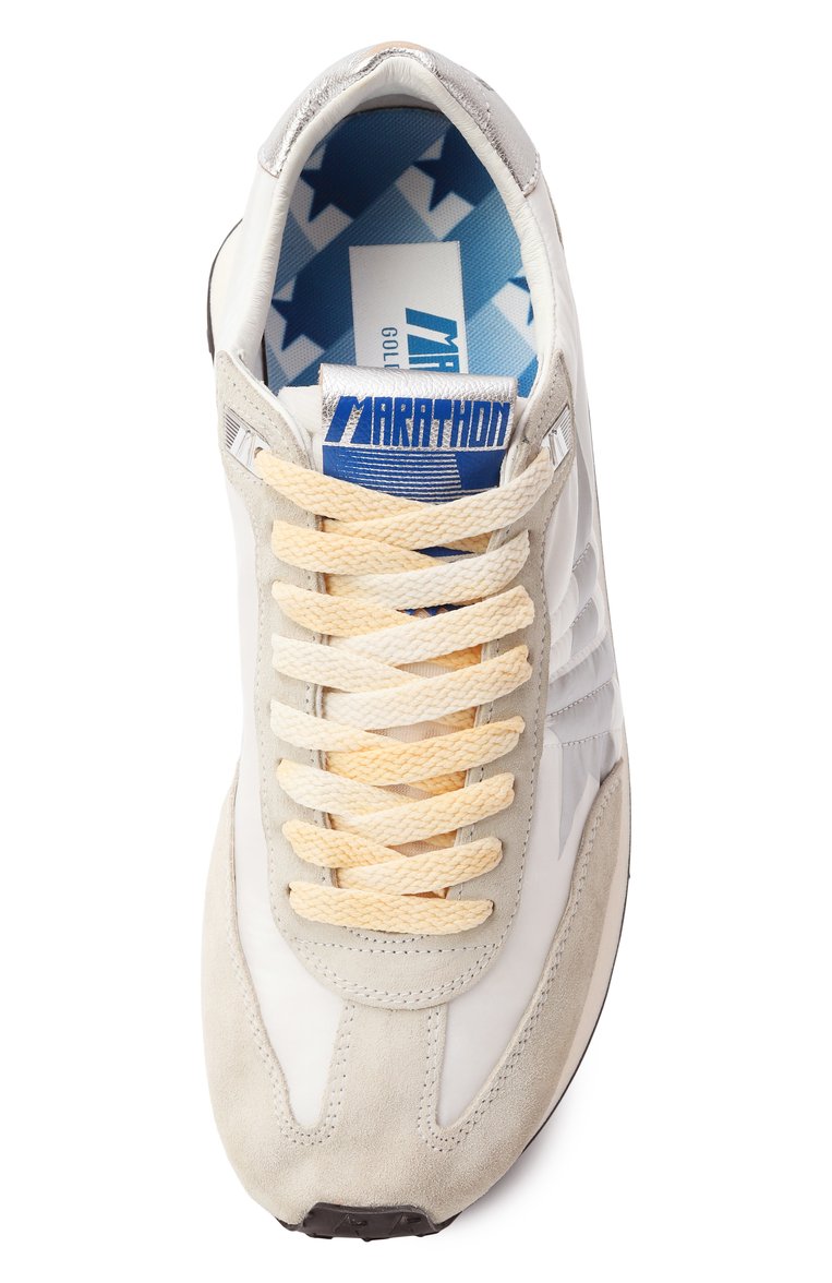 Мужские комбинированные кроссовки marathon GOLDEN GOOSE DELUXE BRAND белого цвета, арт. GMF00683.F005457 | Фото 6 (Подошва: Плоская; Материал внешний: Натуральная кожа, Текстиль; Материал внутренний: Натуральная кожа; Стили: Классический; Кросс-КТ: Низкие; Материал утеплителя: Без утеплителя; Автоматизация состава: Проставлено; Автоматизация ТО: Проставлено)