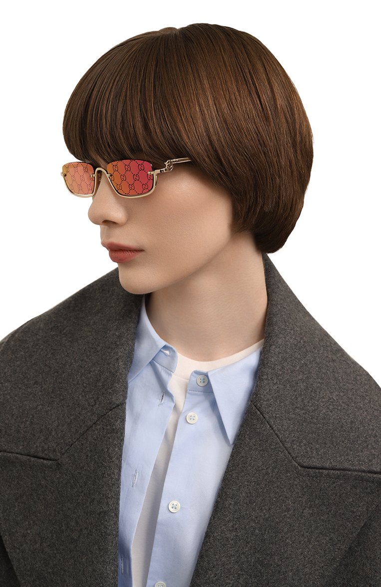 Женские солнцезащитные очки GUCCI розово�го цвета, арт. GG1278S 005 | Фото 2 (Нос: Не проставлено; Региональные ограничения белый список (Axapta Mercury): Не проставлено; Материал: Металл; Тип очков: С/з; Оптика Гендер: оптика-женское; Очки форма: Прямоугольные, Безоправные)