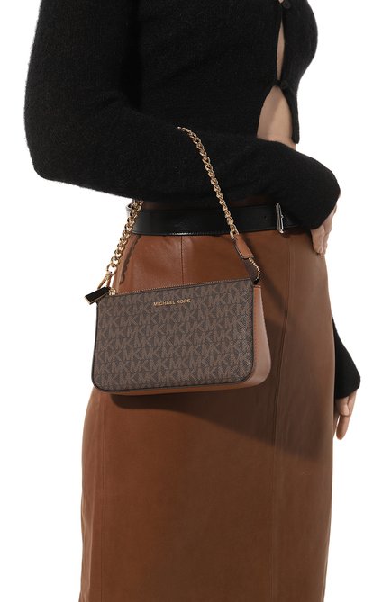 Женская сумка jet set medium MICHAEL MICHAEL KORS коричневого цвета, арт. 32F1GJ6W6B | Фото 2 (Драгоценные камни: Проставлено; Материал сплава: Проставлено; Размер: medium; Материал: Экокожа)