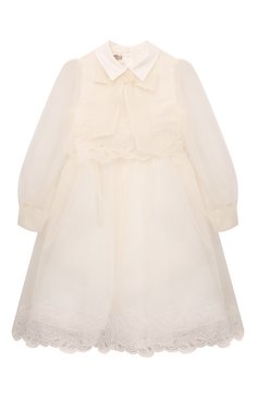 Детское платье ELIE SAAB JUNIOR кремвого цвета, арт. EFAB040 LU TS0983 | Фото 1 (Рукава: Длинные; Драгоценные камни: Проставлено; Материал внешний: Синтетический материал; Материал сплава: Проставлено; Случай: Вечерний; Девочки Кросс-КТ: Платье-одежда; Ростовка одежда: 6 лет | 116 см, 8 лет | 128 см, 10 - 11 лет | 140 - 146см, 12 лет | 152 см, 13 - 15 лет | 158 см)