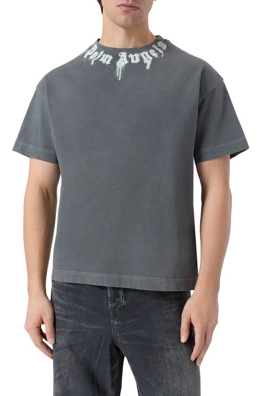 Хлопковая футболка Palm Angels PMAA109F25JER009 Серый  PMAA109F25JER009 Фото 3