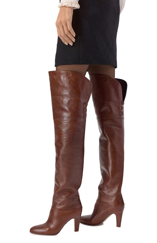 Кожаные ботфорты Eve 85 Chloé CHC24W03P00 Коричневый  CHC24W03P00 Фото 2