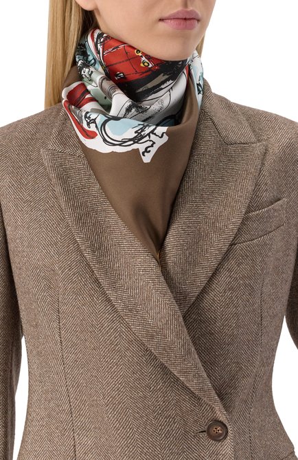 Женский шелковый платок BURBERRY коричневого цвета, арт. 8102077 | Фото 2 (Материал: Текстиль, Шелк; Нос: Не проставлено; Материал сплава: Проставлено)