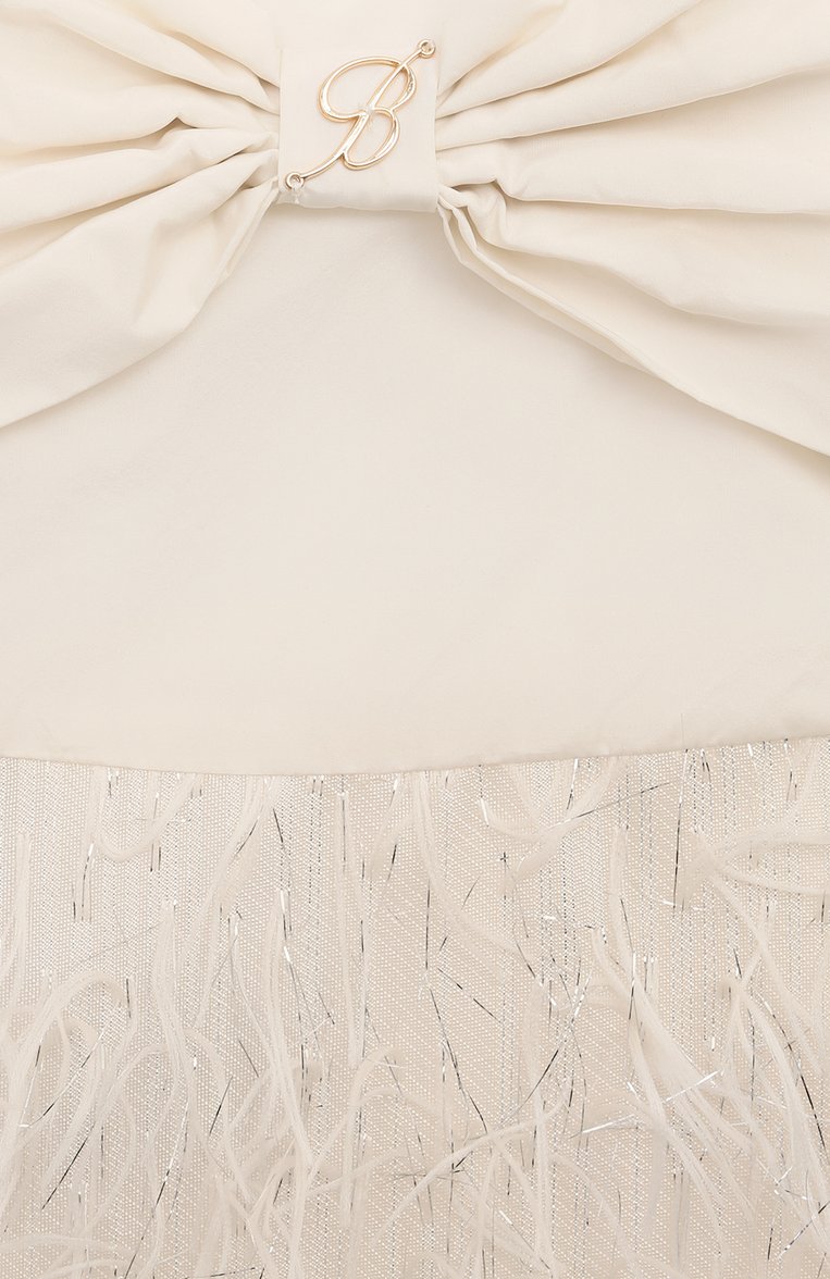 Детское платье BLUMARINE молочного цвета, арт. IA4058T3800 | Фото 3 (Драгоценные камни: Проставлено; Материал сплава: Проставлено; Рукава: Короткие; Материал внешний: Синтетический материал; Материал подклада: Вискоза; Девочки Кросс-КТ: Платье-одежда; Случай: Вечерний; Ростовка одежда: 6 лет | 116 см, 8 лет | 128 см, 10 - 11 лет | 140 - 146см, 12 лет | 152 см, 16 лет | 164 см)