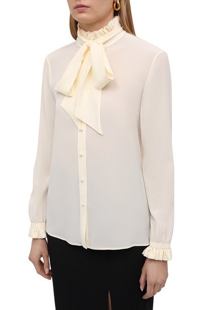 Шелковая блузка SAINT LAURENT светло-бежевого цвета по цене 120500 руб., арт. 646010/Y100W, фото 3 Шелковая блузка SAINT LAURENT, арт. 646010/Y100W, фото 3