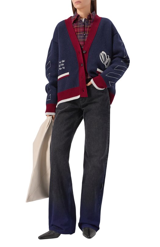 Шерстяной кардиган Off-White 0WHB04GF25KNI001 Синий  0WHB04GF25KNI001 Фото 2