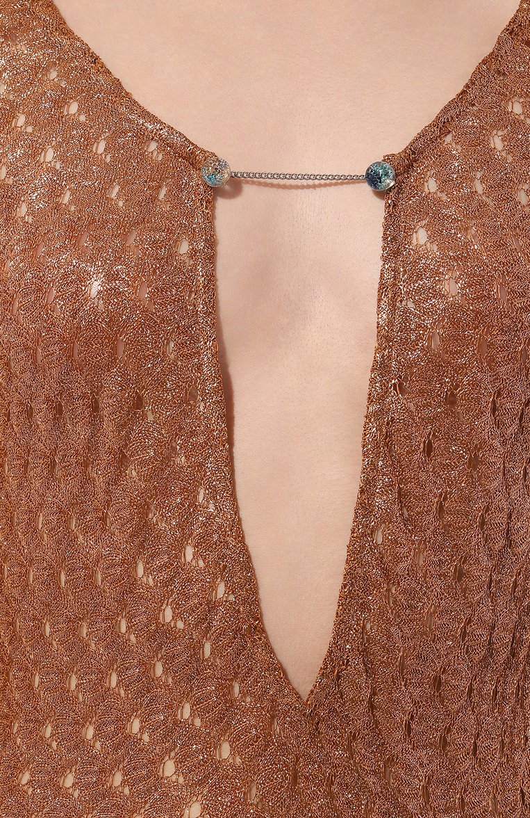 Женское платье из вискозы MISSONI бронзового цвета, арт. MS24SQ01/BR00TC | Фото 5 (Длина Ж (юбки, платья, шорты): Макси; Материал внешний: Вискоза; Случай: Повседневный; Женское Кросс-КТ: Платье-пляжная одежда, Платье-одежда; Стил�и: Кэжуэл; Рукава: Длинные)
