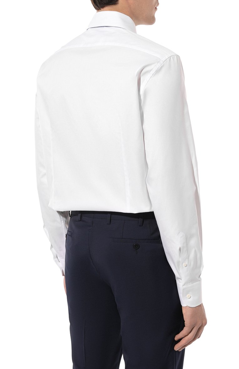 Мужская хлопковая сорочка CORNELIANI белого цвета, арт. 92P100-3811700 | Фото 5 (Материал внешний: Хлопок; Рукава: Длинные; Длина (для топов): Стандартные; Манжеты: На пуговицах; Воротник: Акула; Случай: Формальный; Рубашки М: Regular Fit; Принт: Однотонные; Стили: Классический; Автоматизация ТО: Проставлено; Детали: Без декора; Автоматизация состава: Проставлено)