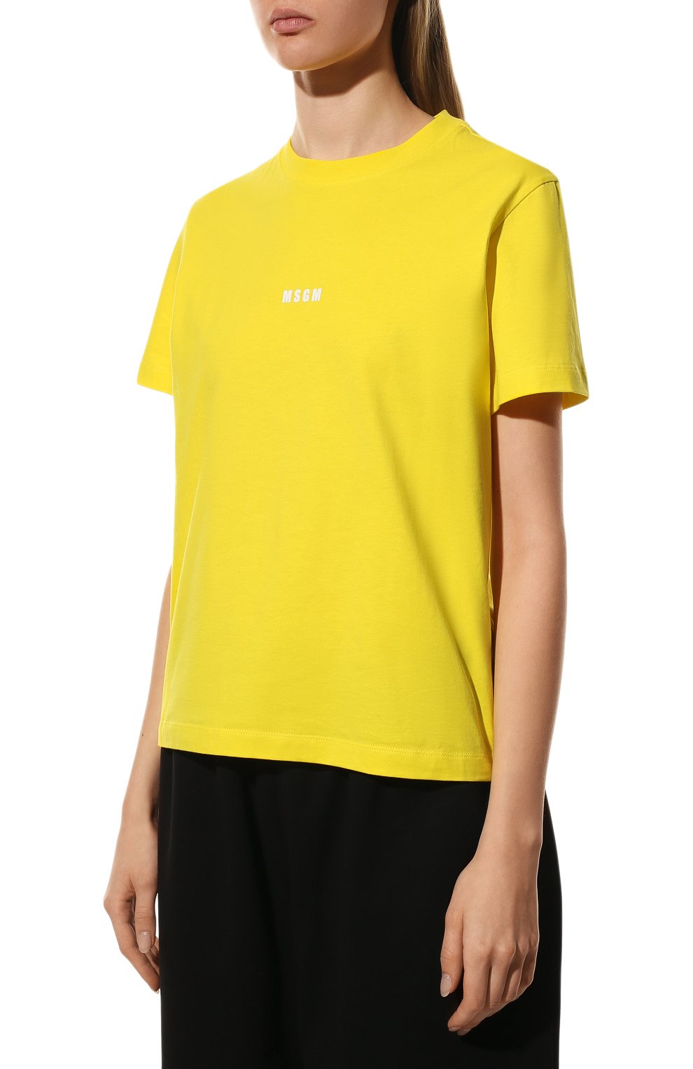 Хлопковая футболка MSGM желтого цвета по цене 12300 руб., арт. 3241MDM500 227298, фото 3 Хлопковая футболка MSGM, арт. 3241MDM500 227298, фото 3