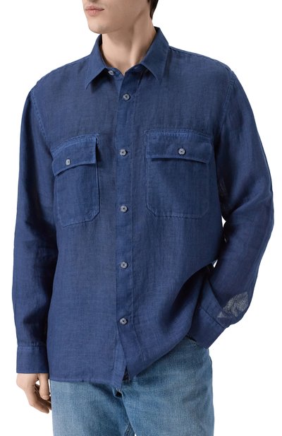 Льняная рубашка 120% LINO темно-синего цвета по цене 33600 руб., арт. 33ALIM19SG/0115/S00, фото 3 Льняная рубашка 120% LINO, арт. 33ALIM19SG/0115/S00, фото 3