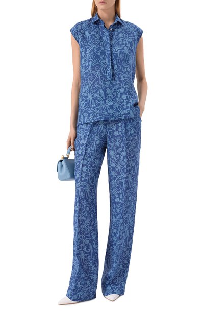 Льняные брюки KITON синего цвета по цене 124500 руб., арт. D48122H09717, фото 2 Льняные брюки KITON, арт. D48122H09717, фото 2