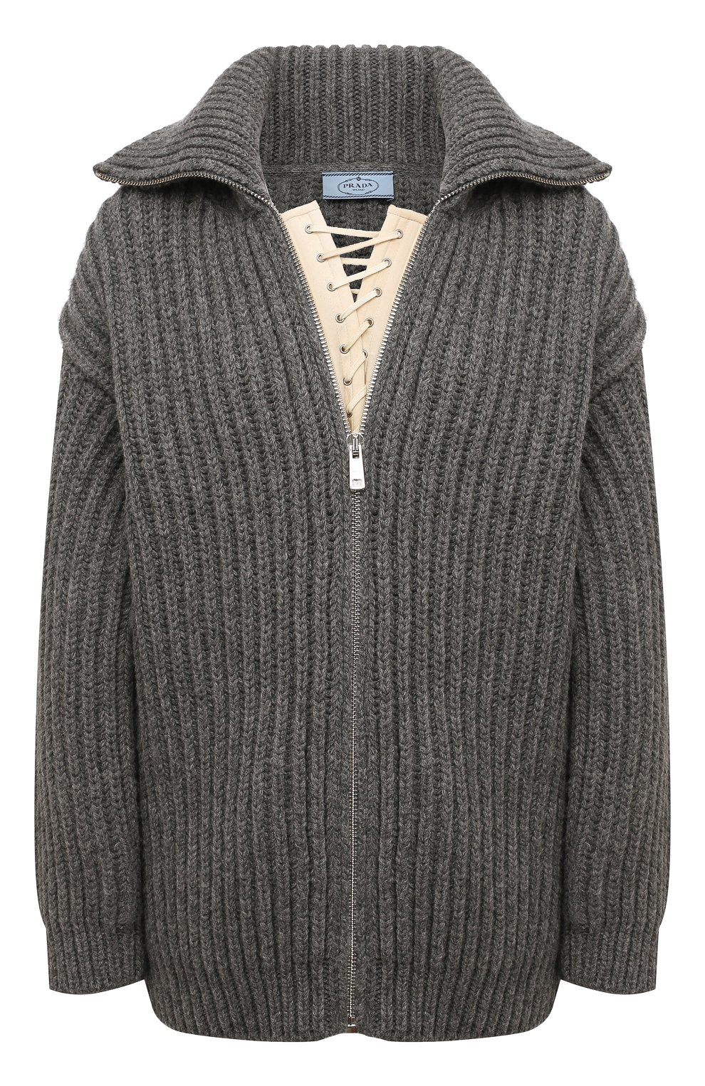 Шерстяной кардиган PRADA серого цвета по цене 225000 руб., арт. P25L25-100F-F0031-221, фото 1 Шерстяной кардиган PRADA, арт. P25L25-100F-F0031-221, фото 1