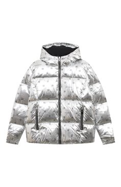 Детская пуховик GIVENCHY серебряного цвета, арт. H16122/12+/14 | Фото 1 (Материал сплава: Проставлено; Драгоценные камни: Проставлено; Материал внешний: Синтетический материал; Материал утеплителя: Пух и перо; Материал подклада: Синтетический материал; Рукава: Длинные; Кросс-КТ: Зима; Девочки Кросс-КТ: Пуховик-верхняя одежда)