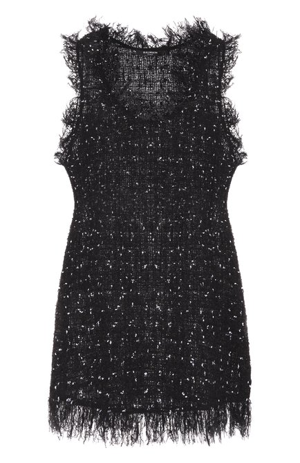 Женский твидовый топ BALMAIN черного цвета, арт. EF0AD294/XL06 | Фото 1 (Материал внешний: Хлопок, Синтетический материал; Материал сплава: Проставлено; Драгоценные камни: Проставлено; Длина (для топов): Удлиненные)
