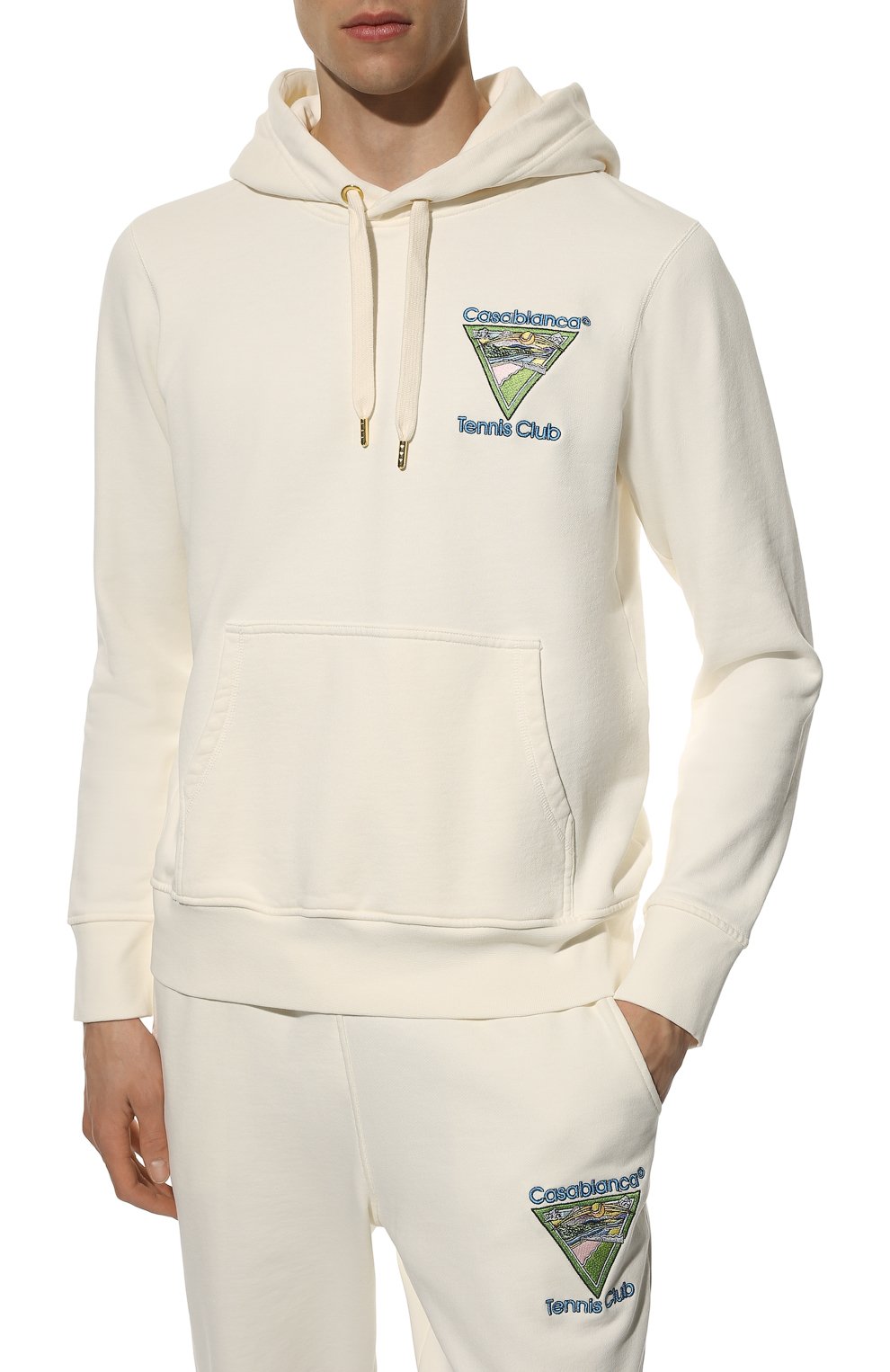 Хлопковое худи CASABLANCA кремового цвета по цене 43850 руб., арт. MS22-JTP-003 0FF-WHITE L00PBACK CASABLANCA TENNIS, фото 3 Хлопковое худи CASABLANCA, арт. MS22-JTP-003 0FF-WHITE L00PBACK CASABLANCA TENNIS, фото 3