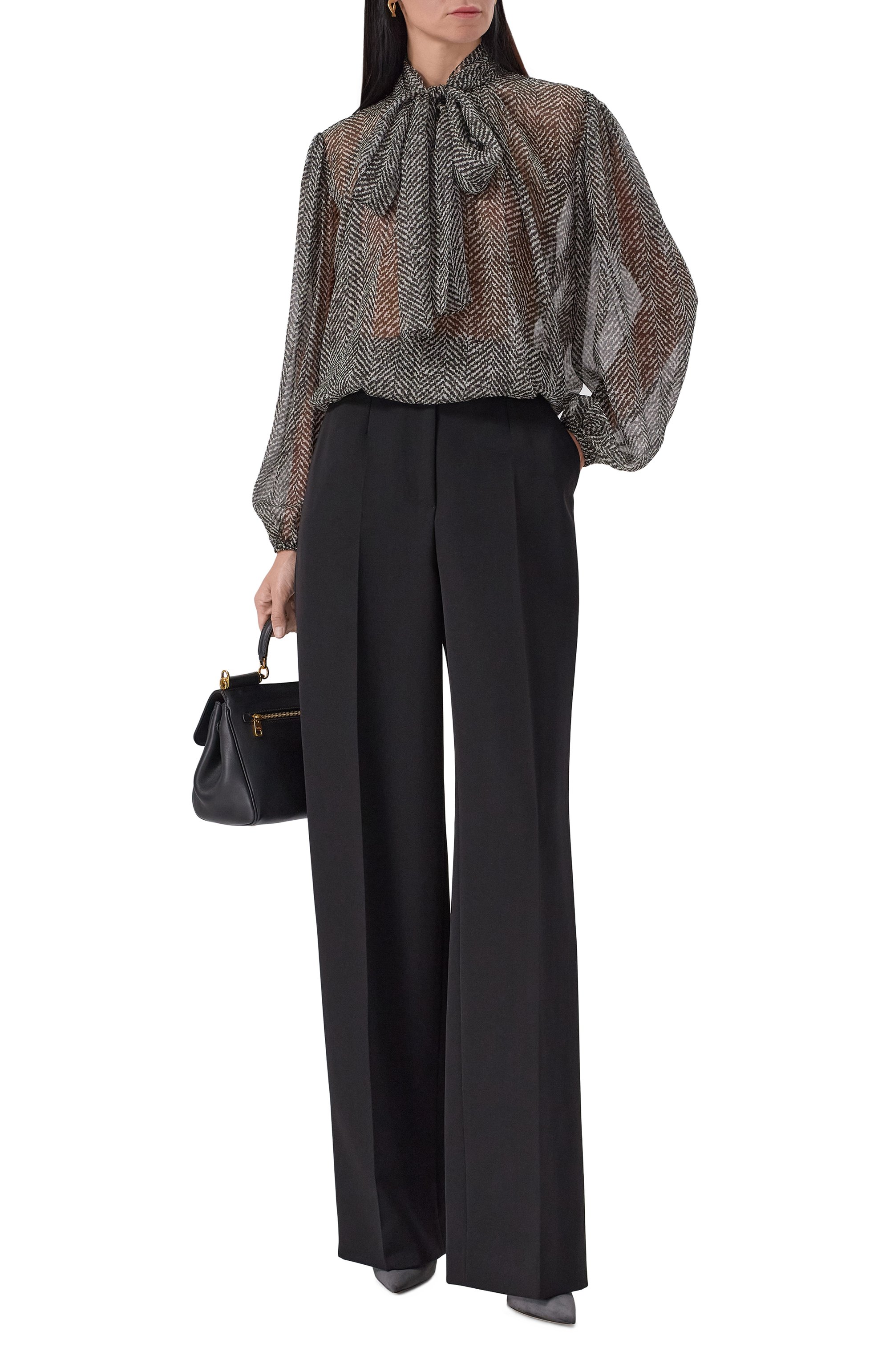 Шелковая блузка DOLCE & GABBANA темно-серого цвета по цене 191500 руб., арт. F5R62T/IS1ZN, фото 2 Шелковая блузка DOLCE & GABBANA, арт. F5R62T/IS1ZN, фото 2