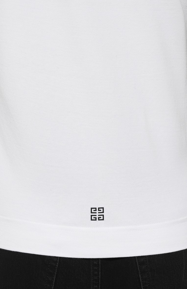 Женская хлопковая футболка GIVENCHY белого цвета, арт. BW70BF3YAC | Фото 5 (Рукава: Короткие; Длина (для топов): Стандартные; Принт: С принтом; Материал сплава: Проставлено; Материал внешний: Хлопок; Женское Кросс-КТ: Футболка-одежда; Драгоценные камни: Проставлено; Стили: Кэжуэл)