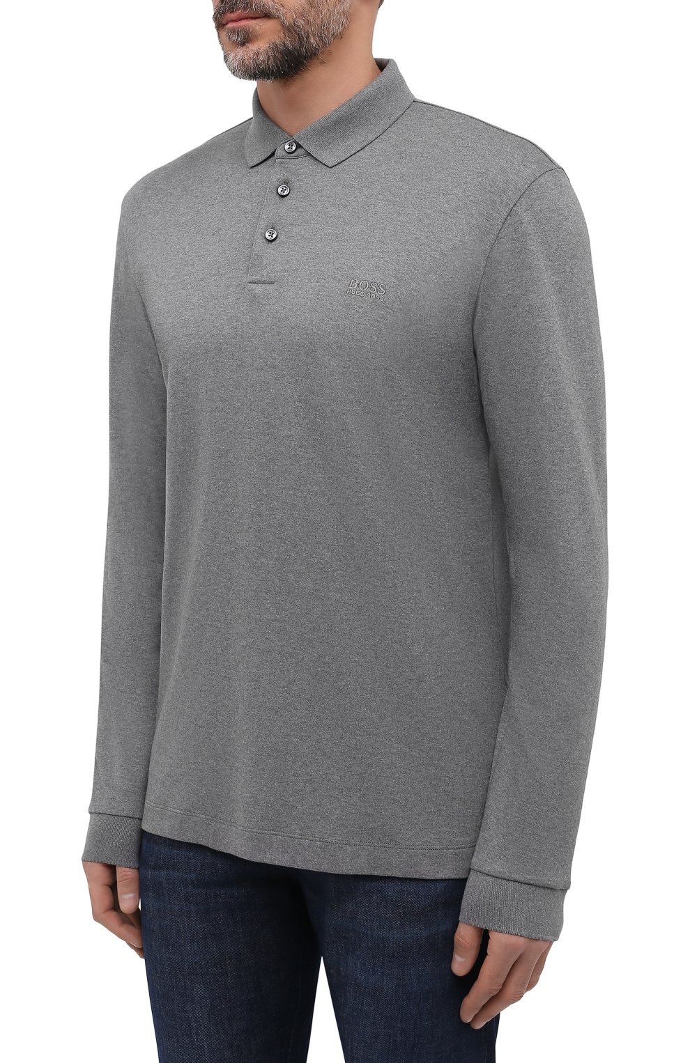 Хлопковое поло BOSS серого цвета по цене 12400 руб., арт. 50391826, фото 3 Хлопковое поло BOSS, арт. 50391826, фото 3