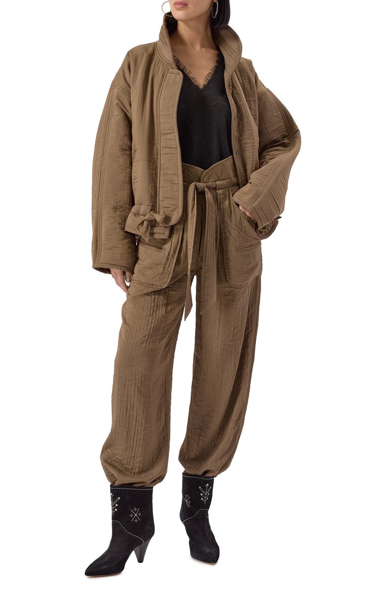 Женская куртка из вискозы и хлопка ISABEL MARANT ETOILE хаки цвета, арт. 25PVE0453FA/C1G04E | Фото 2 (Длина (верхняя одежда): Короткие; Рукава: Длинные; Материал подклада: Хлопок; Материал внешний: Вискоза; Кросс-КТ: Легкие, Куртка; Стили: Кэжуэл; Автоматизация ТО: Проставлено; Автоматизация состава: Проставлено)