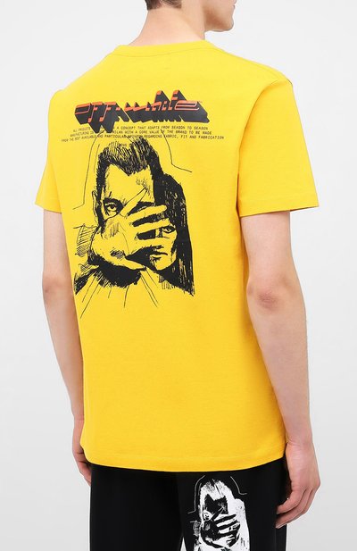 Хлопковая футболка OFF-WHITE желтого цвета по цене 29950 руб., арт. 0MAA027E20JER0121810, фото 4 Хлопковая футболка OFF-WHITE, арт. 0MAA027E20JER0121810, фото 4