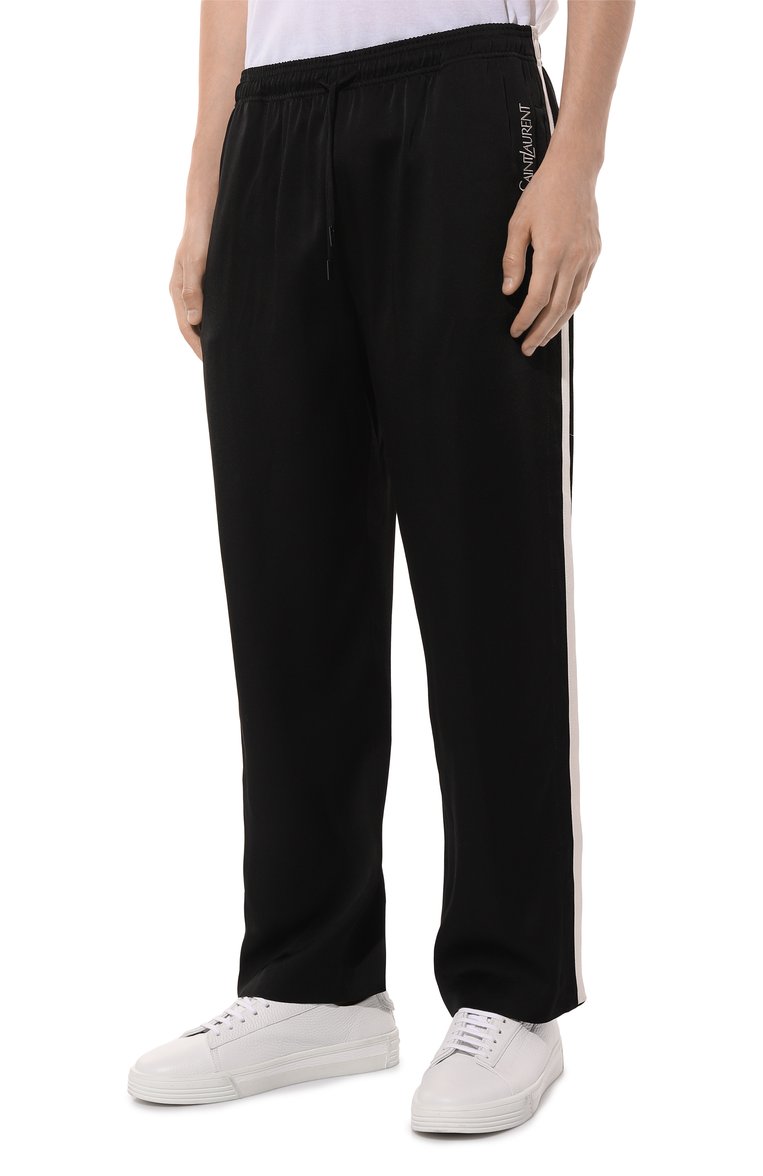 Мужские брюки SAINT LAURENT черного цвета, арт. 737560Y3G36 1000 | Фото 3 (Длина (брюки, джинсы): Стандартные; Материал внешний: Синтетический материал; Стили: Кэжуэл; Случай: Повседневный)