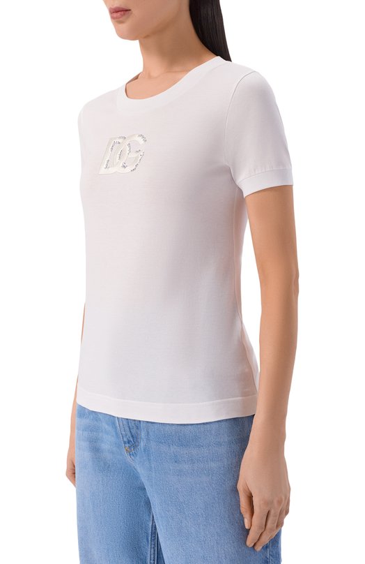 Хлопковая футболка Dolce & Gabbana F8N08Z/GDDMB Белый  F8N08Z/GDDMB Фото 3