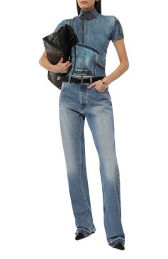 Женский хлопковый топ VERSACE JEANS COUTURE синего цвета, арт. 76HAFM08/CMH38 | Фото 2 (Рукава: Короткие; Длина (для топов): Стандартные; Материал сплава: Проставлено; Материал внешний: Хлопок; Драгоценные камни: Проставлено; Стили: Кэжуэл)