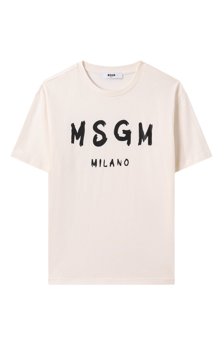 Детская хлопковая футболка MSGM KIDS кремового цвета, арт. S5MSJUTH063 | Фото 1 (Рукава: Короткие; Девочки Кросс-КТ: футболка-одежда; Материал внешний: Хлопок; Автоматизация состава: Проставлено; Автоматизация ТО: Проставлено; Ростовка одежда: 8 лет | 128 см, 10 - 11 лет | 140 - 146см, 12 лет | 152 см, 6 лет | 116 см, 16 лет | 164 см)