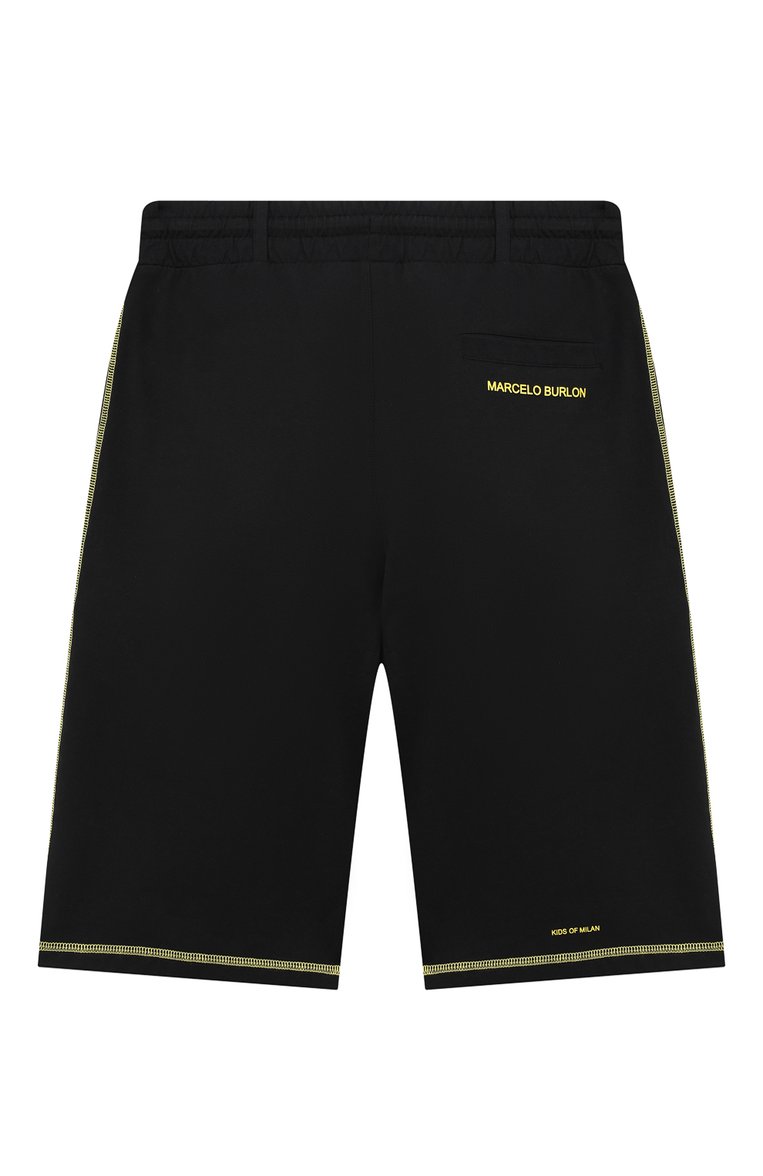 Детские хлопковые шорты MARCELO BURLON KIDS OF MILAN черного цвета, арт. 21E/B/MB/3252/0010/8-14Y | Фото 2 (Мальчики Кросс-КТ: Шорты-одежда; Материал внешний: Хлопок; Региональные ограничения белый список (Axapta Mercury): RU; Нос: Не проставлено; Ростовка одежда: 10 - 11 лет | 140 - 146см, 12 лет | 152 см, 8 лет | 128 см)