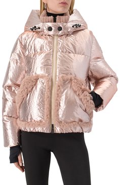 Женский пуховик trevelin MONCLER GRENOBLE розового цвета, арт. 1A000-44-5975P | Фото 3 (Длина (верхняя одежда): Короткие; Матери�ал сплава: Проставлено; Рукава: Длинные; Материал подклада: Синтетический материал; Драгоценные камни: Проставлено; Кросс-КТ: Пуховик; Стили: Гламурный)