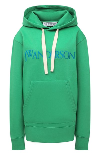 Хлопковое худи JW ANDERSON зеленого цвета по цене 36650 руб., арт. JW0027 PG0771, фото 1 Хлопковое худи JW ANDERSON, арт. JW0027 PG0771, фото 1