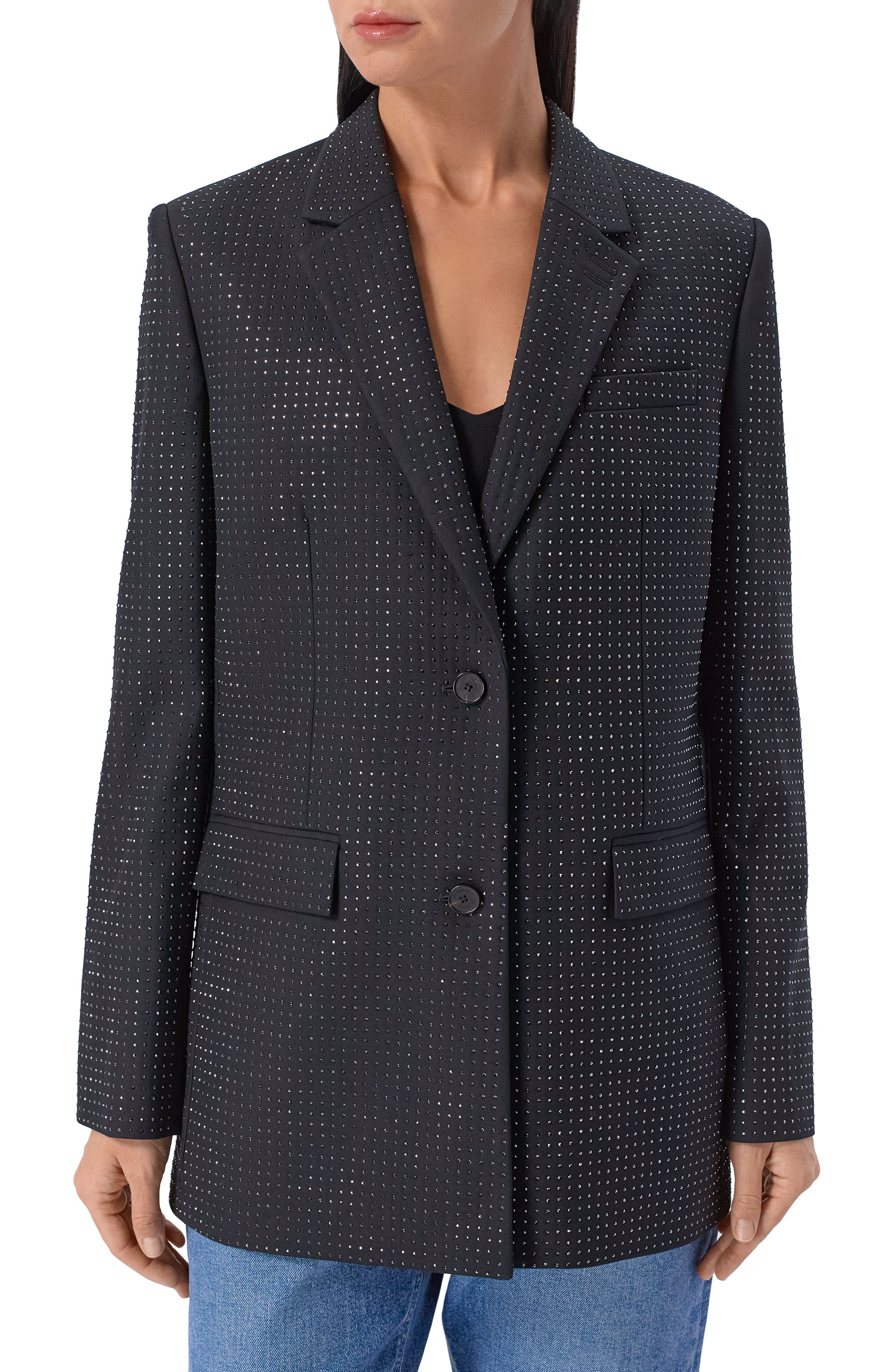 Жакет с отделкой стразами THE KOOPLES черного цвета по цене 66100 руб., арт. FVES31061K, фото 3 Жакет с отделкой стразами THE KOOPLES, арт. FVES31061K, фото 3