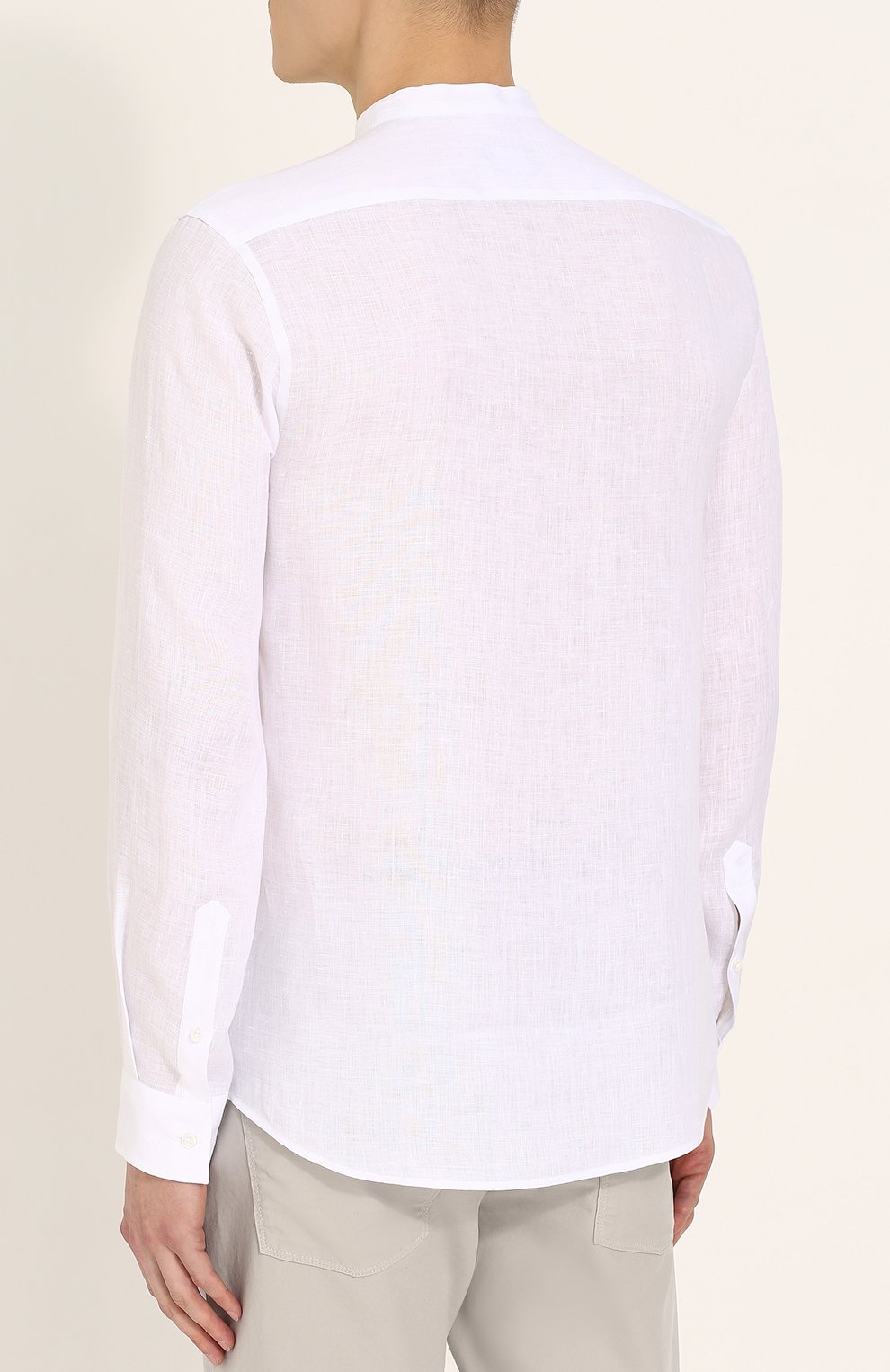 Льняная рубашка с воротником-стойкой GIORGIO ARMANI белого цвета по цене 38800 руб., арт. WSC6QT/WS16C, фото 4 Льняная рубашка с воротником-стойкой GIORGIO ARMANI, арт. WSC6QT/WS16C, фото 4