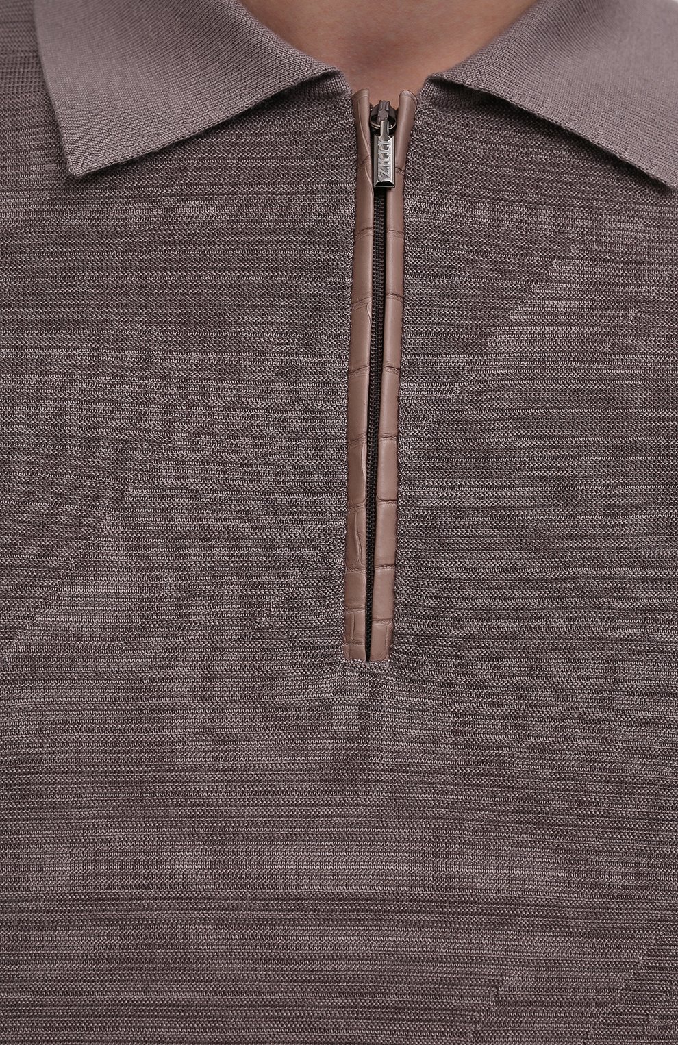 Поло с отделкой из кожи аллигатора ZILLI темно-бежевого цвета по цене 184000 руб., арт. MBW-PZ122-MISC1/ML01/AMIS, фото 5 Поло с отделкой из кожи аллигатора ZILLI, арт. MBW-PZ122-MISC1/ML01/AMIS, фото 5