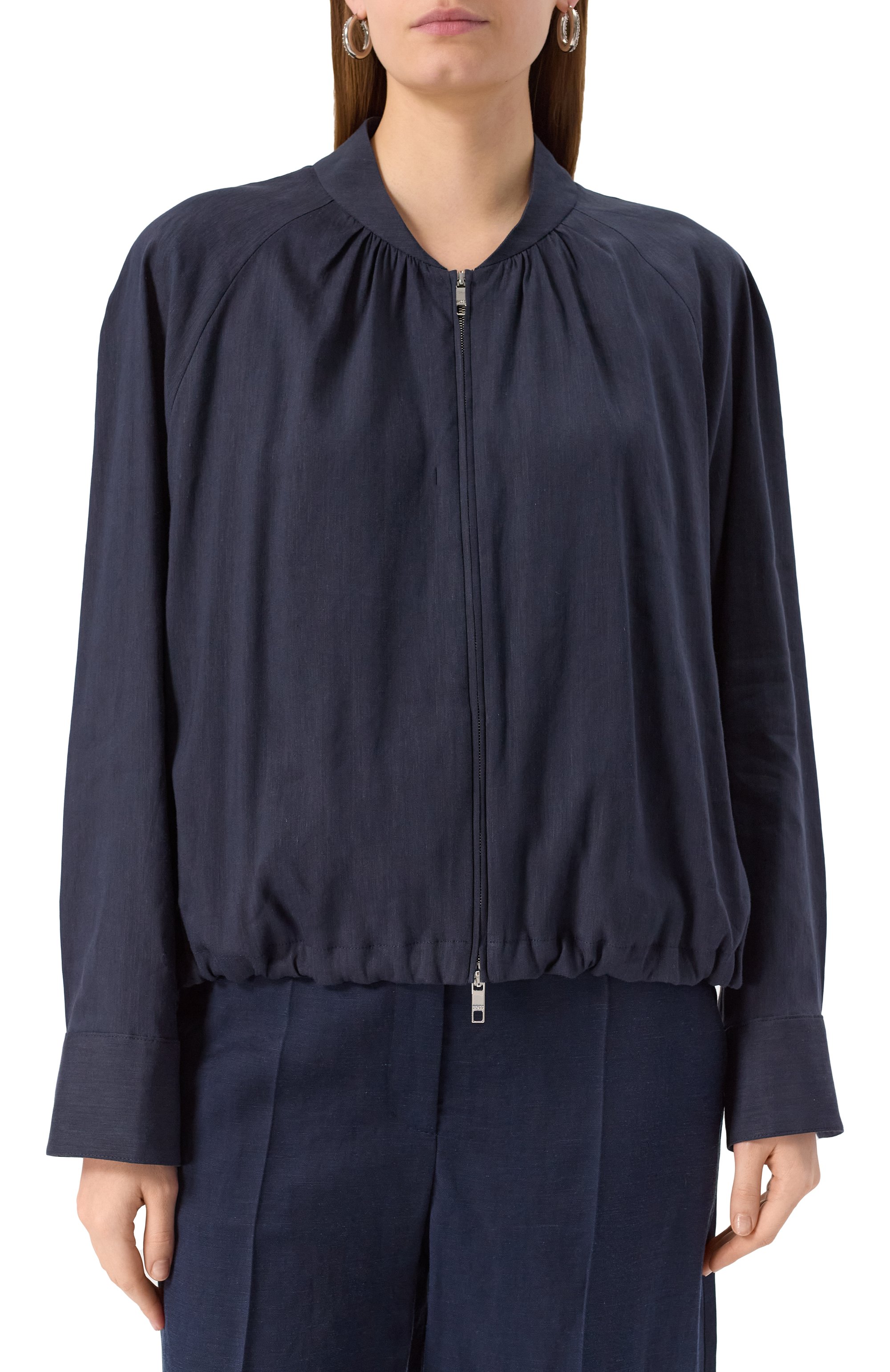 Бомбер изо льна и вискозы BOSS темно-синего цвета по цене 45450 руб., арт. 50537957, фото 3 Бомбер изо льна и вискозы BOSS, арт. 50537957, фото 3