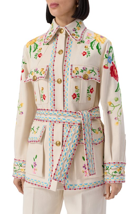 Хлопковый жакет Valentino 6B3DC04J918 Кремовый  6B3DC04J918 Фото 3