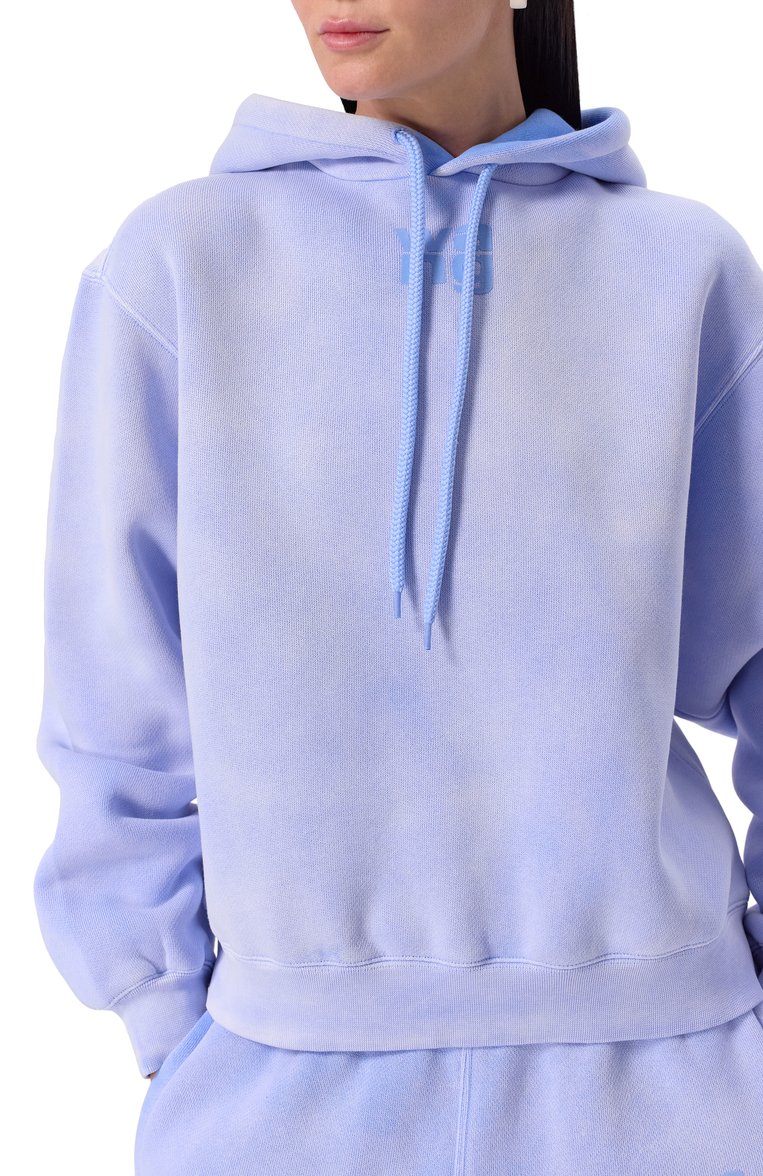 Женский хлопковое худи ALEXANDERWANG.T голубого цвета, арт. 4CC3242108 | Фото 5 (Материал сплава: Проставлено; Длина (для топов): Стандартные; Материал внешний: Хлопок; Рукава: Длинные; Драгоценные камни: Проставлено; Женское Кросс-КТ: Худи-одежда; Стили: Спорт-шик)