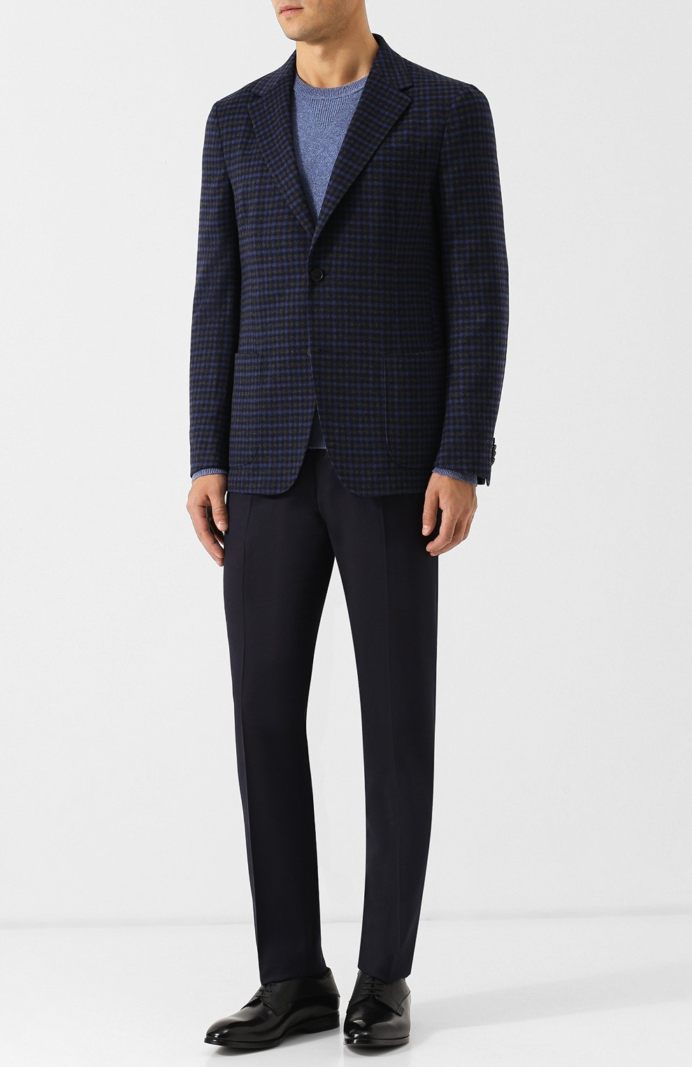 Однобортный шерстяной пиджак в клетку ZEGNA темно-синего цвета по цене 109500 руб., арт. 450712/1DS8G0, фото 2 Однобортный шерстяной пиджак в клетку ZEGNA, арт. 450712/1DS8G0, фото 2