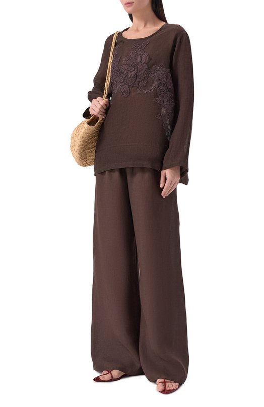 Льняные брюки Maurizio W01270781 Коричневый  W01270781 Фото 2