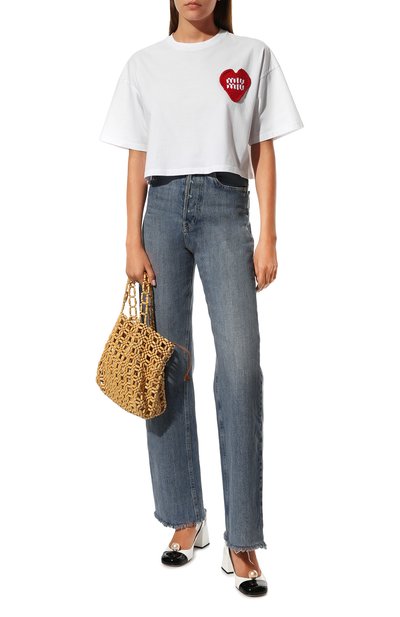 Хлопковая футболка MIU MIU белого цвета по цене 58000 руб., арт. MJN385-11AC-F0009, фото 2 Хлопковая футболка MIU MIU, арт. MJN385-11AC-F0009, фото 2