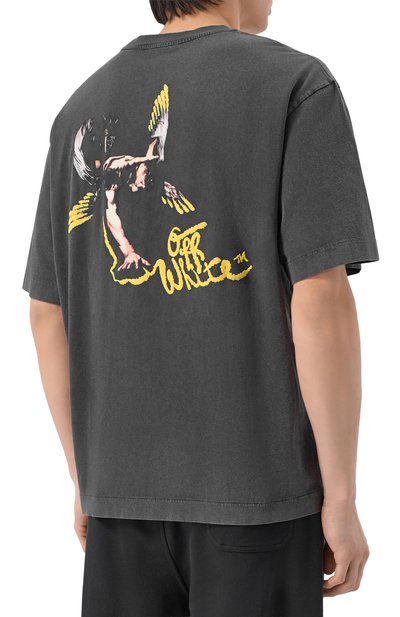 Хлопковая футболка OFF-WHITE темно-серого цвета по цене 39950 руб., арт. 0MAA120S26JER00B, фото 4 Хлопковая футболка OFF-WHITE, арт. 0MAA120S26JER00B, фото 4