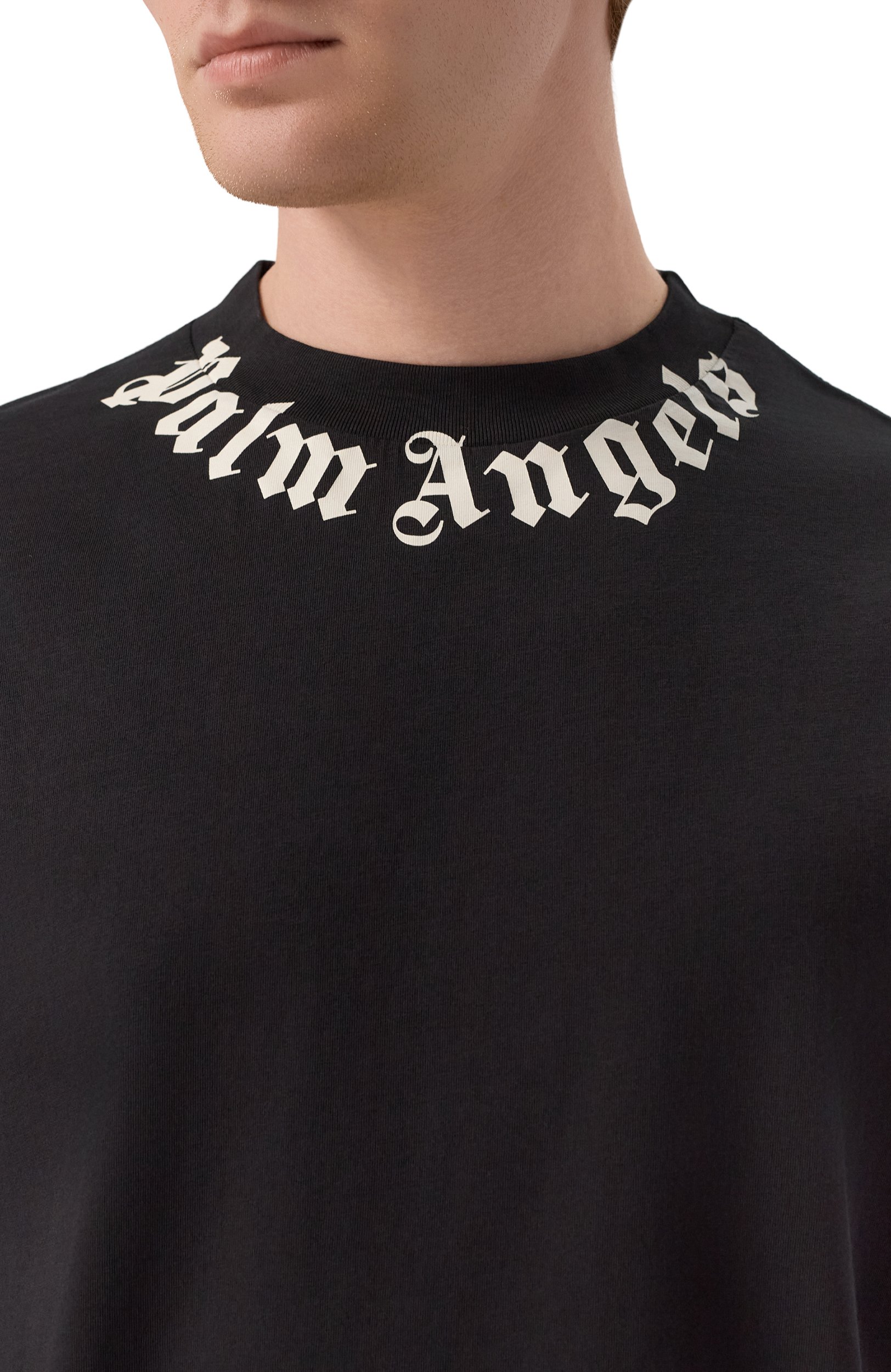 Хлопковая футболка PALM ANGELS черного цвета по цене 31100 руб., арт. PAMAA001JR001, фото 5 Хлопковая футболка PALM ANGELS, арт. PAMAA001JR001, фото 5