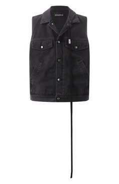 Мужской джинсовый жилет ANN DEMEULEMEESTER черного цвета, арт. B0010293/FA039 | Фото 1 (Длина (верхняя одежда): Короткие; Драгоценные камни: Проставлено; Материал сплава: Проставлено; Кросс-КТ: Деним; Материал внешний: Д�еним, Хлопок; Стили: Гранж)