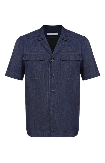 Мужская комбинированная рубашка DRIES VAN NOTEN темно-синего цвета, арт. 251-020727-1553 | Фото 1 (Материал сплава: Проставлено; Материал внешний: Хлопок; Драгоценные камни: Проставлено; Длина (для топов): Стандартные; Рукава: Короткие)