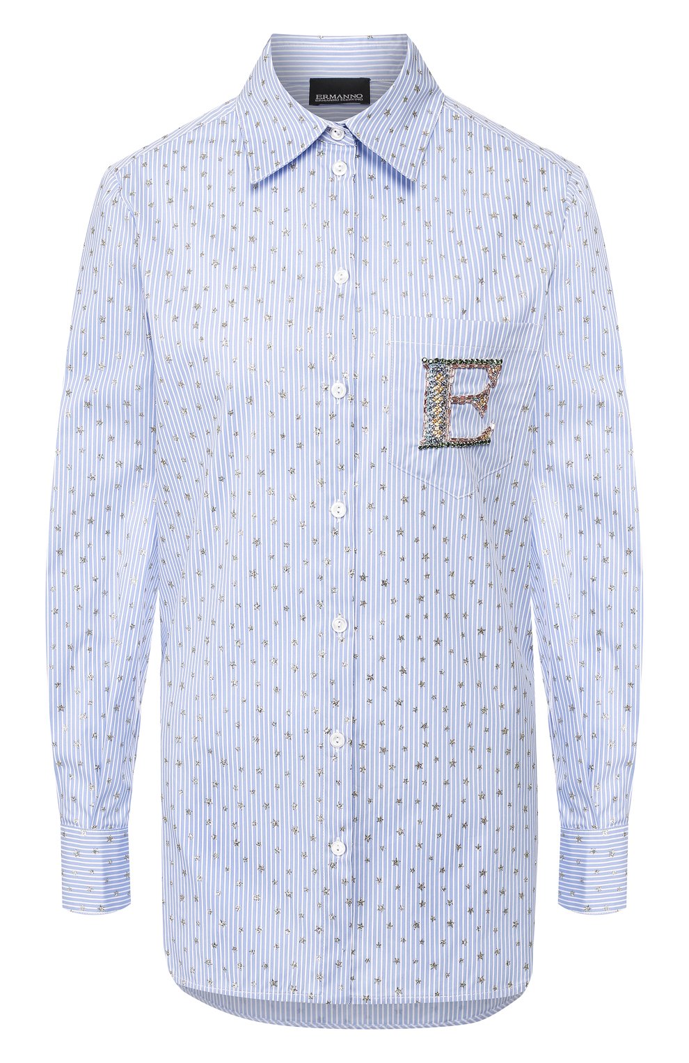 Хлопковая рубашка ERMANNO ERMANNO SCERVINO голубого цвета по цене 42400 руб., арт. 46T CM22 RIS, фото 1 Хлопковая рубашка ERMANNO ERMANNO SCERVINO, арт. 46T CM22 RIS, фото 1